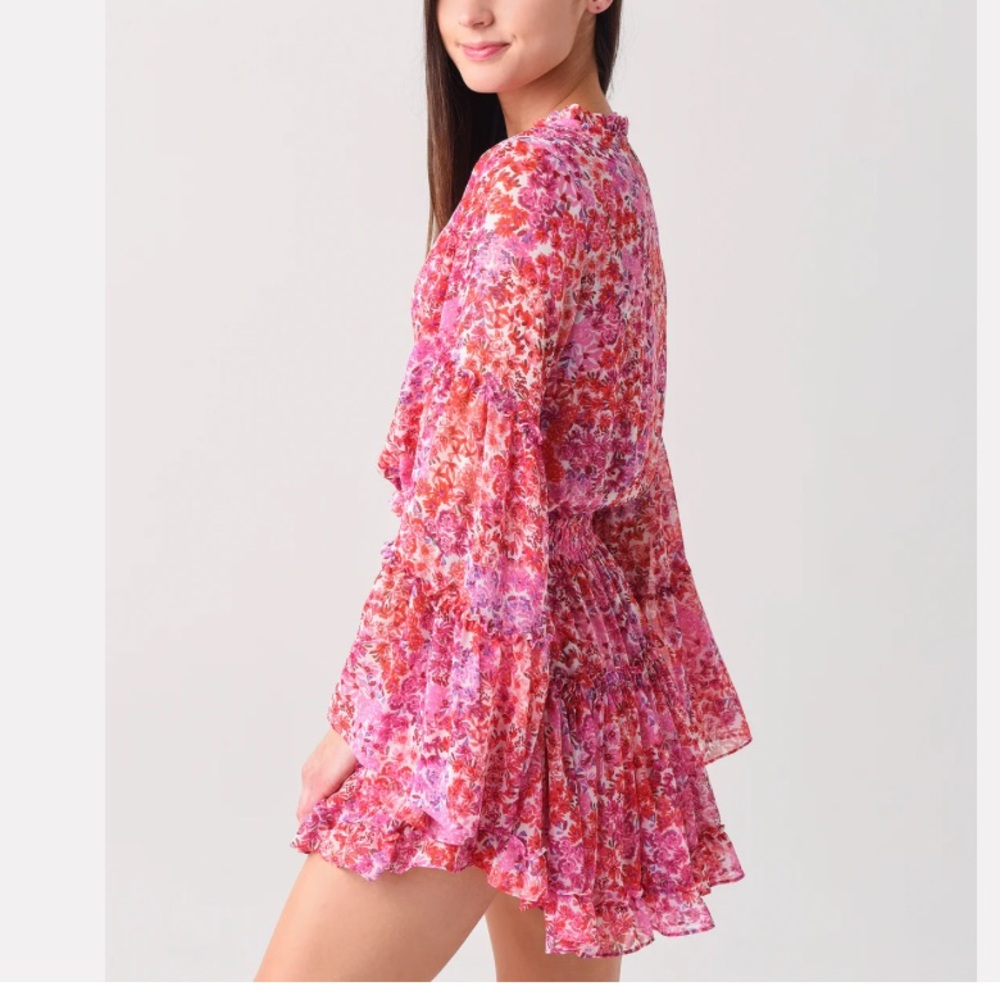 Misa Los Angeles Leeva dress long sleeve mini pink red XS barbiecore (bin W) - Picture 3 of 12